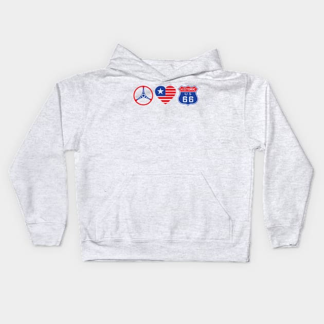 Peace • Love • US66 Kids Hoodie by DesignWise